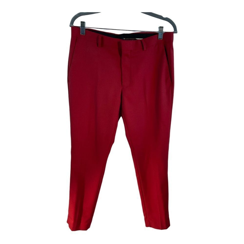 Top Man Men's  Pants size 32S slim fit casual Rust Red flat front chino Pants